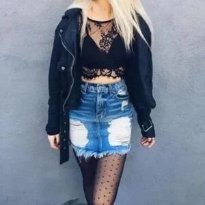 Urban Outfitters LF Blue Denim Distressed Mini Jean Skirt